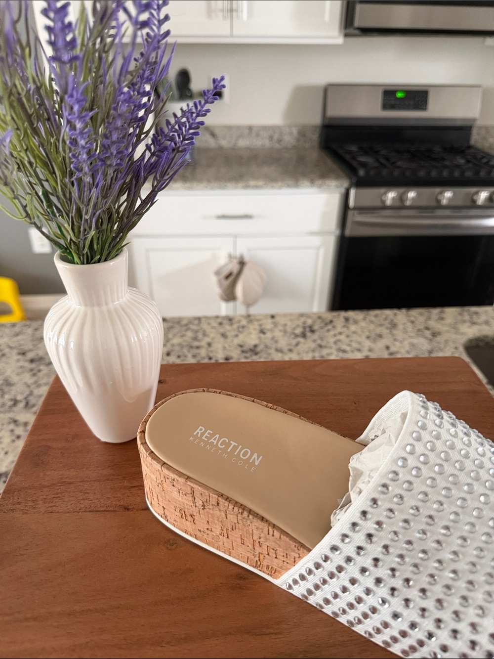 Kenneth Cole Reaction White Studded Cork Wedge Slide